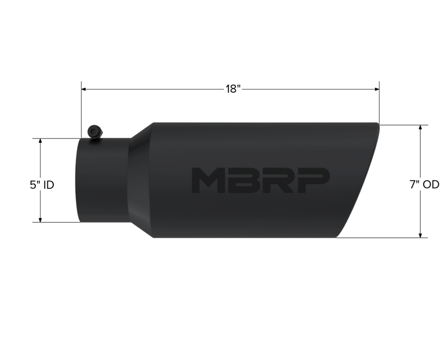 MBRP Black Coated Tip; 7" OD; Rolled End; 5" ID; 18" length, view 2