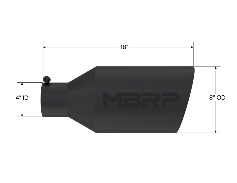 MBRP Black Coated Tip; 8" OD; Rolled End; 4" ID; 18" length, view 2