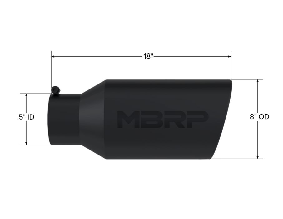MBRP Black Coated Tip; 8" OD; Rolled end; 5" ID; 18" length, view 2