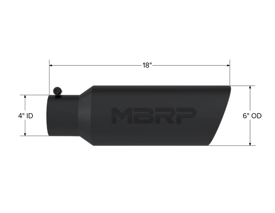 MBRP Black Coated Tip; 6" OD; Rolled end; 4" ID; 18" length, view 2