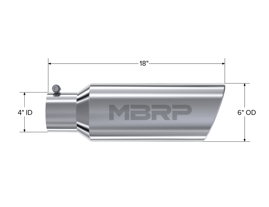 MBRP T304 Stainless Steel Tip; 6" OD; Rolled end; 4" ID; 18" length, view 2