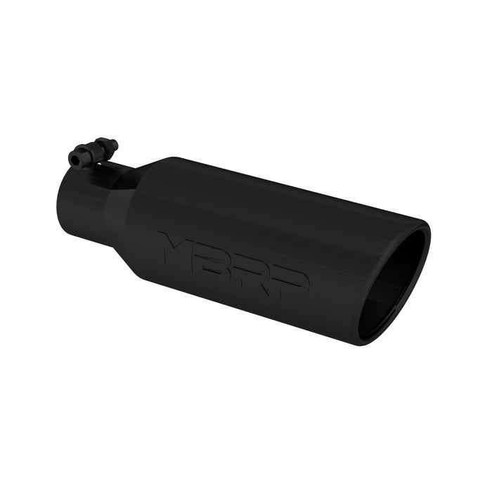 MBRP Black Coated Tip; 4" OD; Angled Rolled End; 2.5" inlet; 12" length