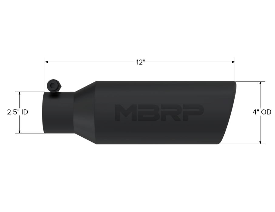 MBRP Black Coated Tip; 4" OD; Angled Rolled End; 2.5" inlet; 12" length, view 2