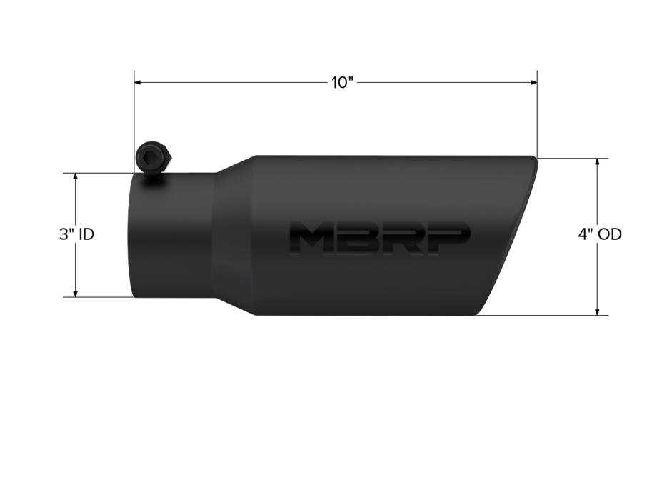 MBRP Black Coated Tip; 4" OD; Angled Cut Rolled End; 3" inlet; 10" length, view 2