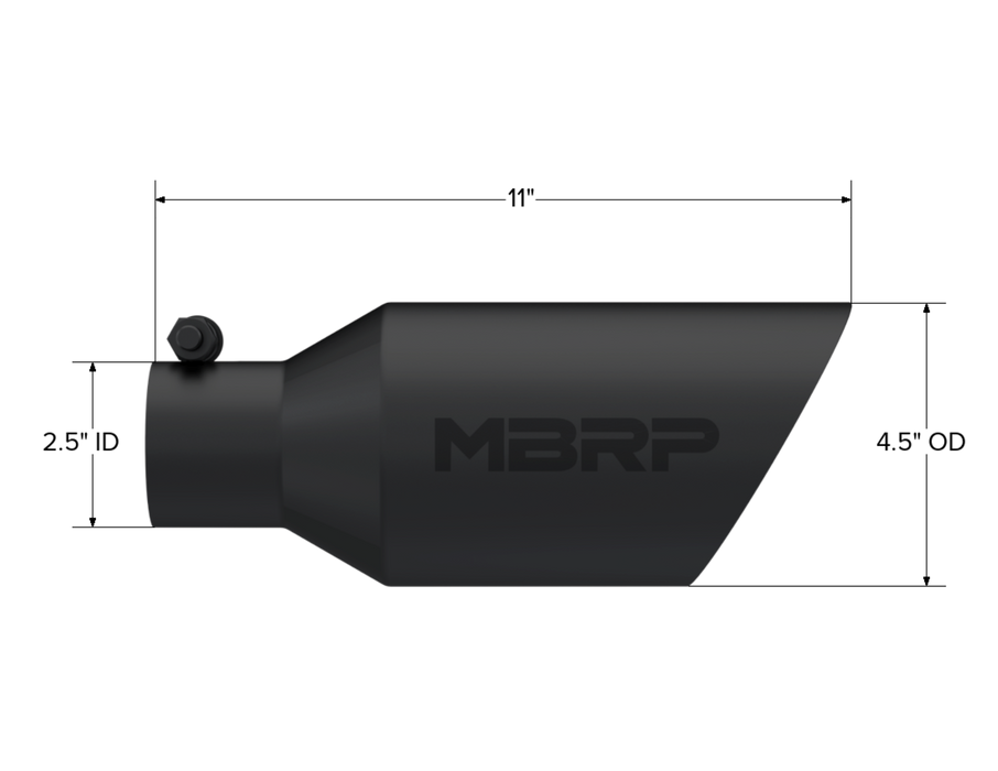 MBRP Black Coated DW Angle Rolled End Tip; 2.5 " ID; 4.5" OD; 11" length, view 2