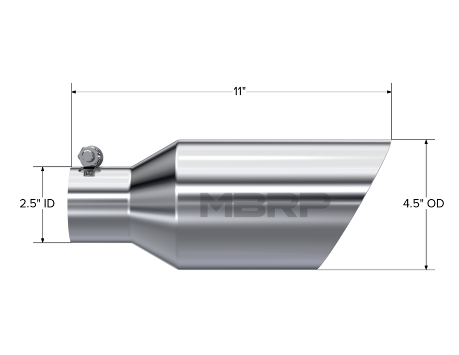 MBRP T304 Stainless Steel DW Angle Rolled End Tip; 2.5 " ID; 4.5" OD; 11" length, view 2
