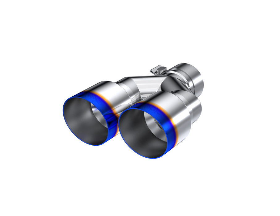 MBRP T304 Stainless Steel, Burnt End Tip; 2.5" ID, Dual 3.5" OD Out, Staggered Left 9.5"/ Right 9" length, Single wall
