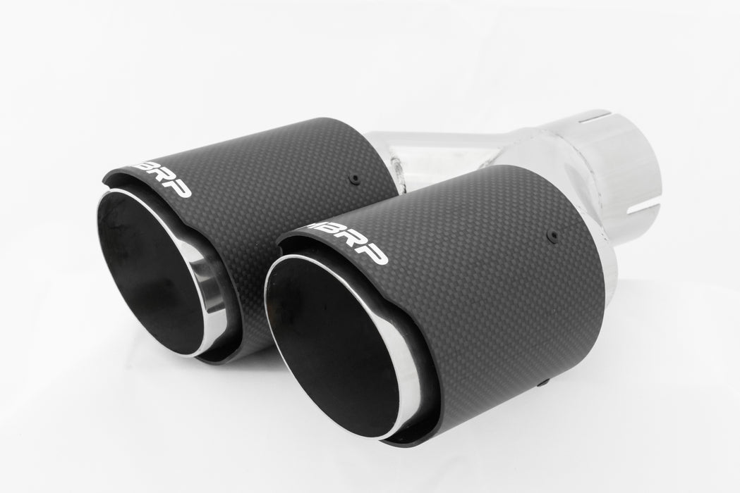 MBRP Carbon Fiber Tip; 2.5" ID, Dual 3.5" OD Out, Staggered Left 9.5"/ Right 9" length, Dual wall, view 2