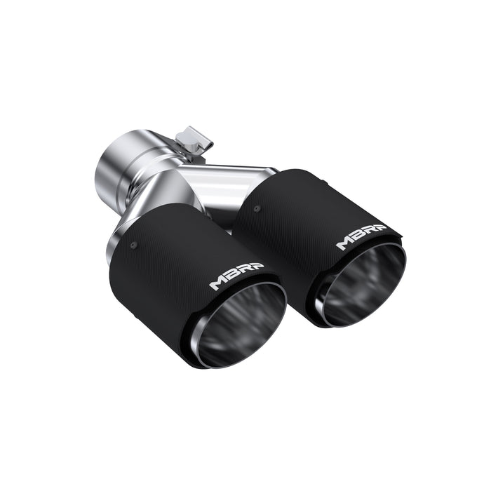 MBRP Carbon Fiber Tip; 2.5" ID, Dual 3.5" OD Out, Staggered Left 9"/ Right 9.5" length, Dual wall