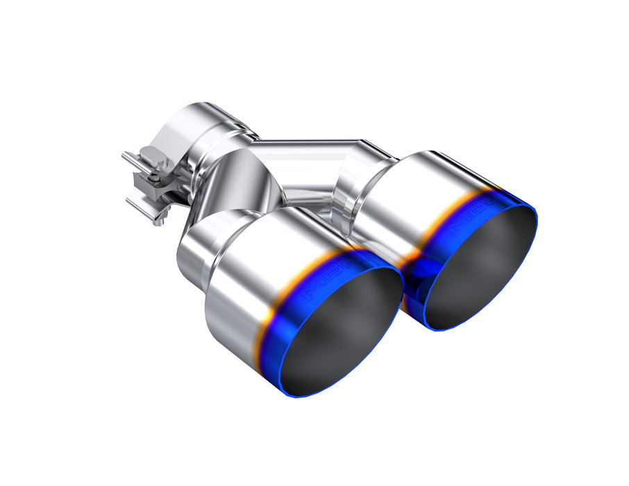 MBRP T304 Stainless Steel, Burnt End Tip; 2.5" ID, Dual 4" OD Out, Staggered Left 9"/ Right 9.5" length, Single wall