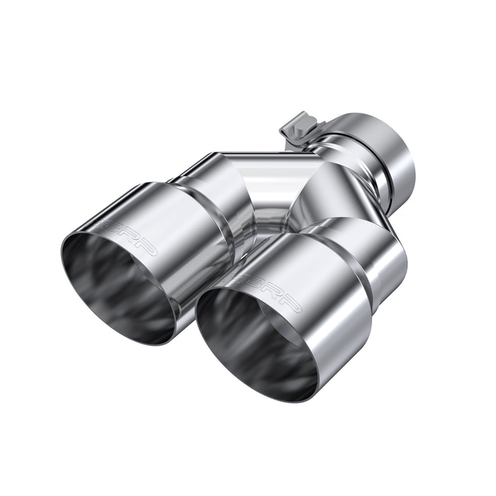 MBRP T304 Stainless Steel Tip; 3" ID; 4" OD Dual OUT; Staggered Left 9.87"/ Right 9.37" length; Single Wall