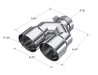 MBRP T304 Stainless Steel Tip; 3" ID; 4" OD Dual OUT; Staggered Left 9.87"/ Right 9.37" length; Single Wall, view 2