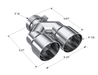 MBRP T304 Stainless Steel Tip; 3" ID; 4" OD Dual OUT; Staggered Left 9.37"/ Right 9.87" length; Single Wall, view 2