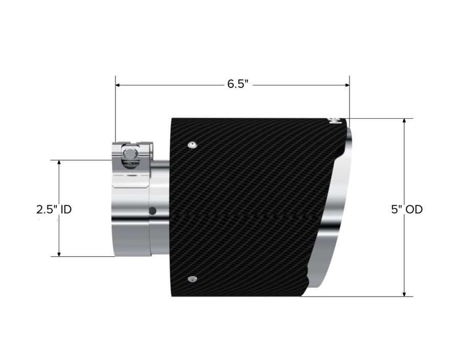 MBRP Carbon Fiber Tip, 2.5" ID, 5" OD Out, 6.5" Length, Angle Cut, Dual Wall, view 2