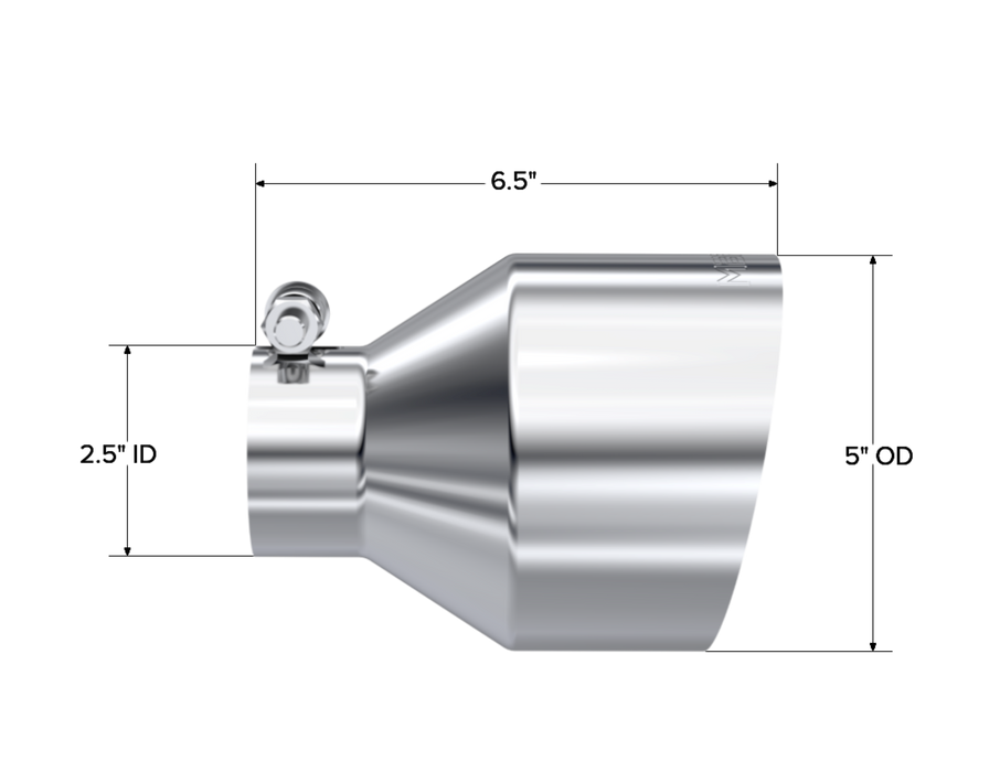 MBRP T304 Stainless Steel Tip 2.5" ID, 5" OD Out, 6.5" Length, Angle Cut, Single Wall, view 2