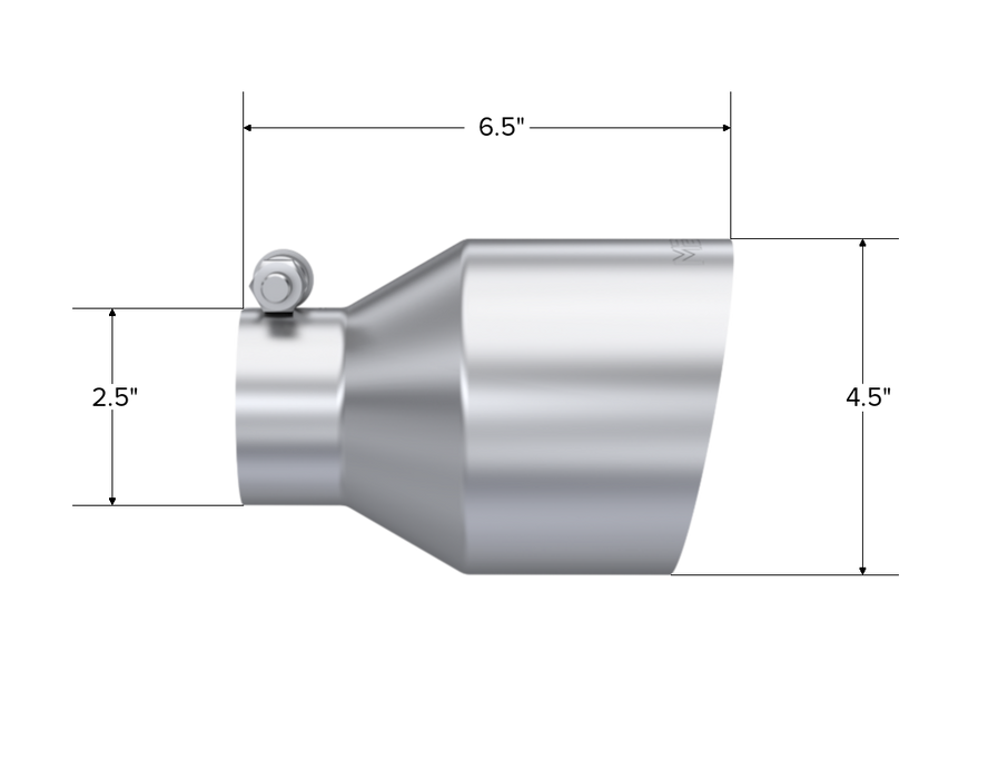 MBRP T304 Stainless Steel Tip 2.5" ID, 4.5" OD Out, 6.5" Length, Angle Cut, Single Wall, view 2