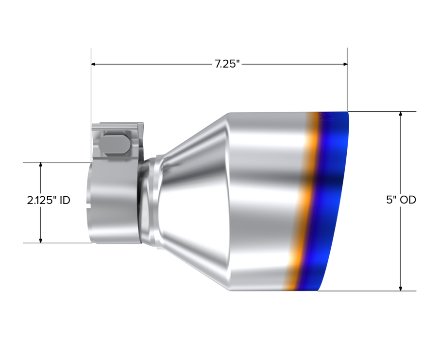 MBRP T304 Stainless Steel Burnt End Tip; 2.125" ID, 5" OD Out, 7.25" Length, Single Wall Angle Cut, Sold In Pairs, BRZ/ GR86, view 2
