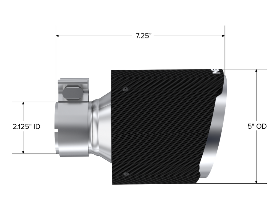 MBRP Carbon Fiber Tip; 2.125" ID, 5" OD Out, 7.25" Length, Single Wall Angle Cut, Sold In Pairs, BRZ/ GR86, view 2