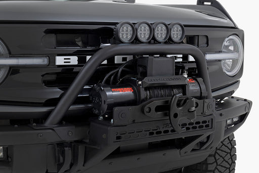 Rough Country Safari Bar, 3.5" Round LED (Quad), Black, Amber DRL, OE Modular Steel, Ford Bronco (2021-2025), view 2