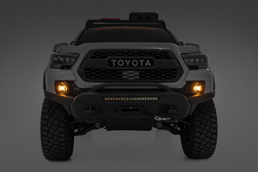 Rough Country LED Fog Light Kit - 3.5 Inch Round Black Series - Amber DRL | Toyota Tacoma (16-23)
