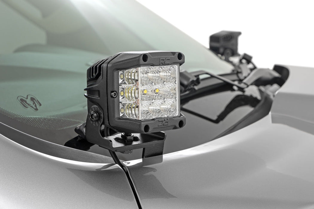 Rough Country LED Light Kit - Ditch Mount - 2" Black Pair - White DRL | Ram 1500 (19-25)