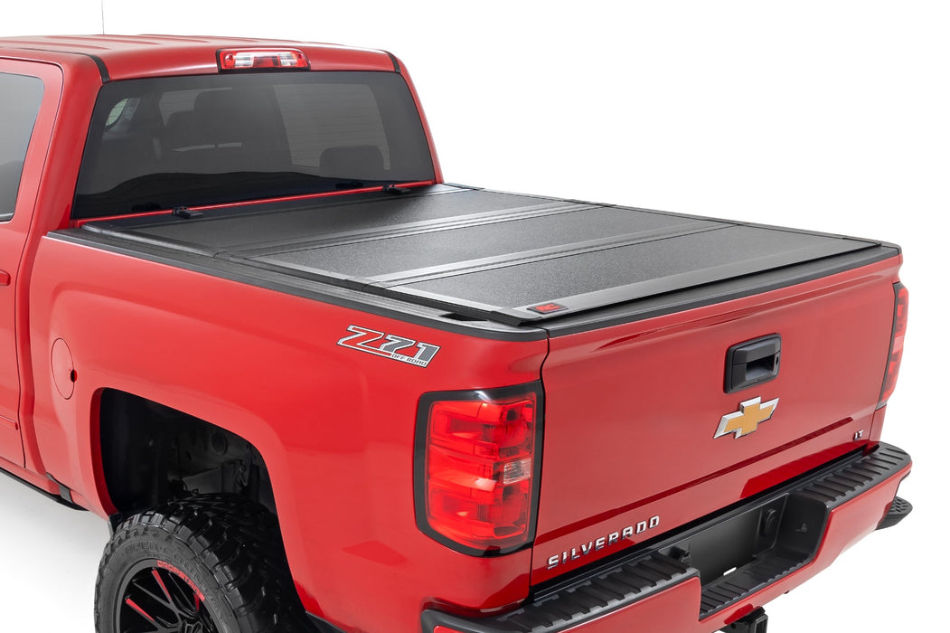 Hard Tri-Fold Flip Up Bed Cover - 6'7 inch Bed - Rail Cap - Chevy/GMC 1500/2500HD/3500HD (14-19)