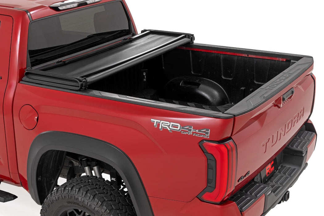 Rough Country Soft Tri-Fold Bed Cover - 5'7" Bed - with and w/o OE Rail | Toyota Tundra (22-26)