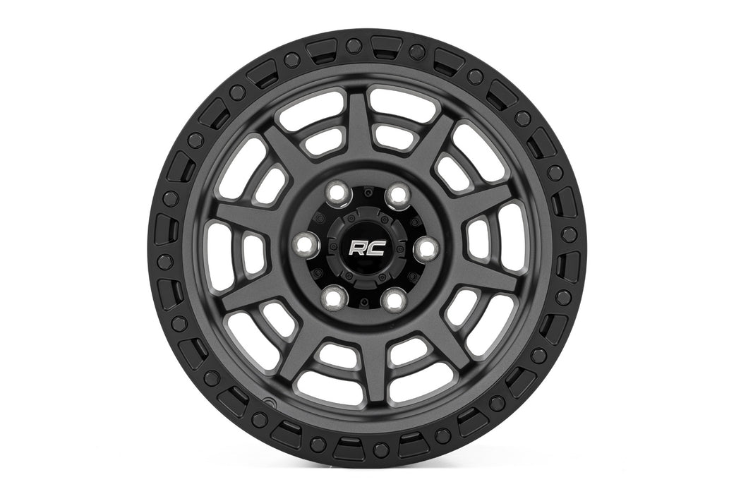 Rough Country 85 Series Wheel/Simulated Beadlock/Gunmetal Gray/Black/17x9/6x5.5/-18mm
