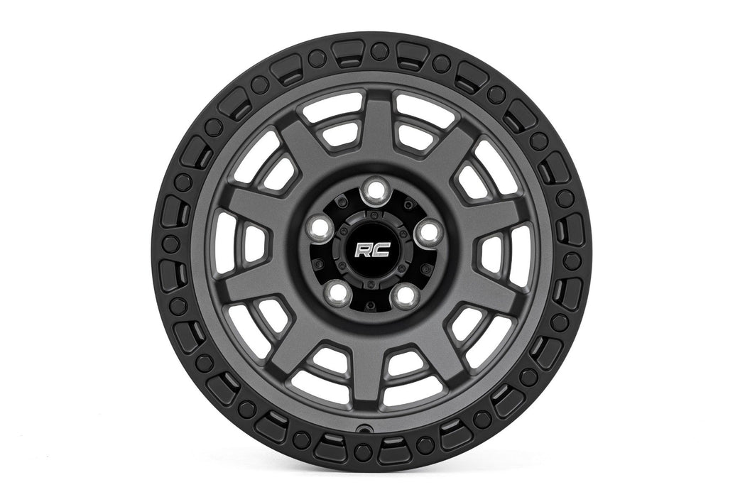 Rough Country 85 Series Wheel/One-Piece/Gunmetal Gray/Black/15x8/5x4.5/-19mm