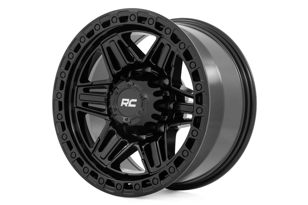 Rough Country 76 Series Wheel / Simulated Beadlock / Gloss Black / 17x9 / 8x170 / -12mm