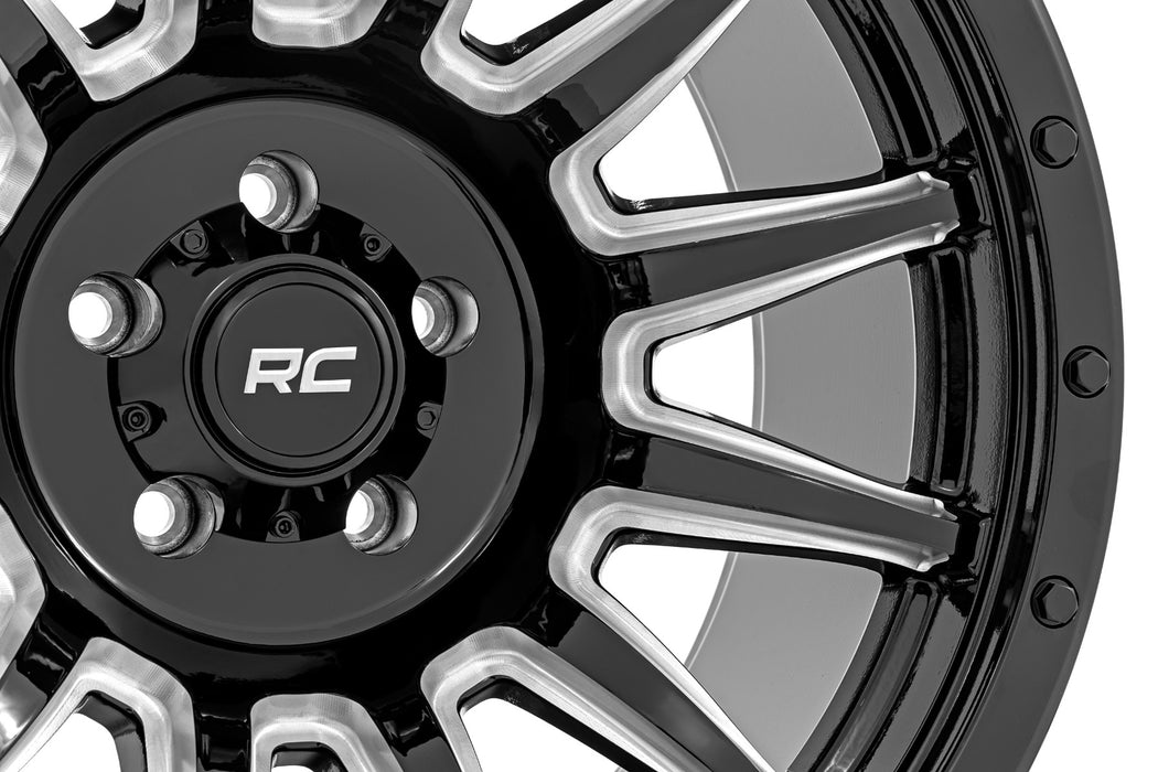 Rough Country 90 Series Wheel/One-Piece/Gloss Black w/machined spokes/20x10/8x170/-19mm, view 5