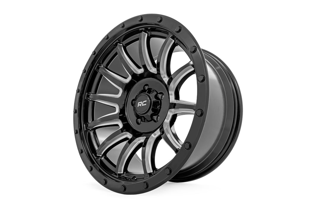 Rough Country 90 Series Wheel/One-Piece/Gloss Black w/machined spokes/20x10/8x170/-19mm, view 4
