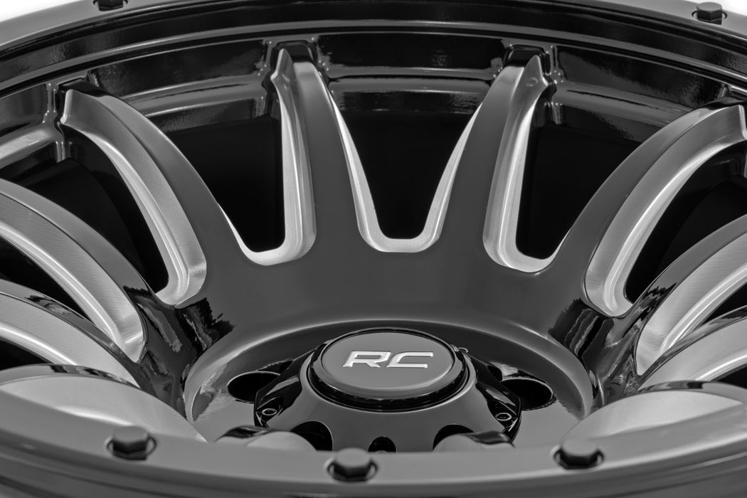 Rough Country 90 Series Wheel/One-Piece/Gloss Black w/machined spokes/20x10/8x170/-19mm, view 6