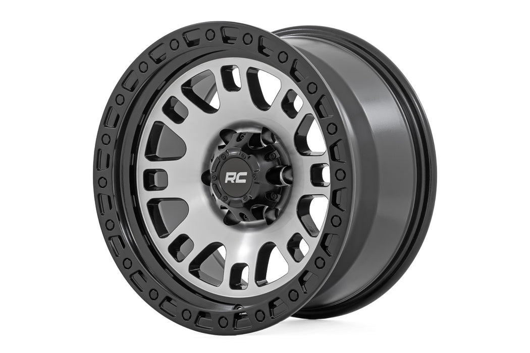 Rough Country 82 Series Wheel / One-Piece / Machined Semi Gloss Black / 17x9 / 5x4.5 / -12mm
