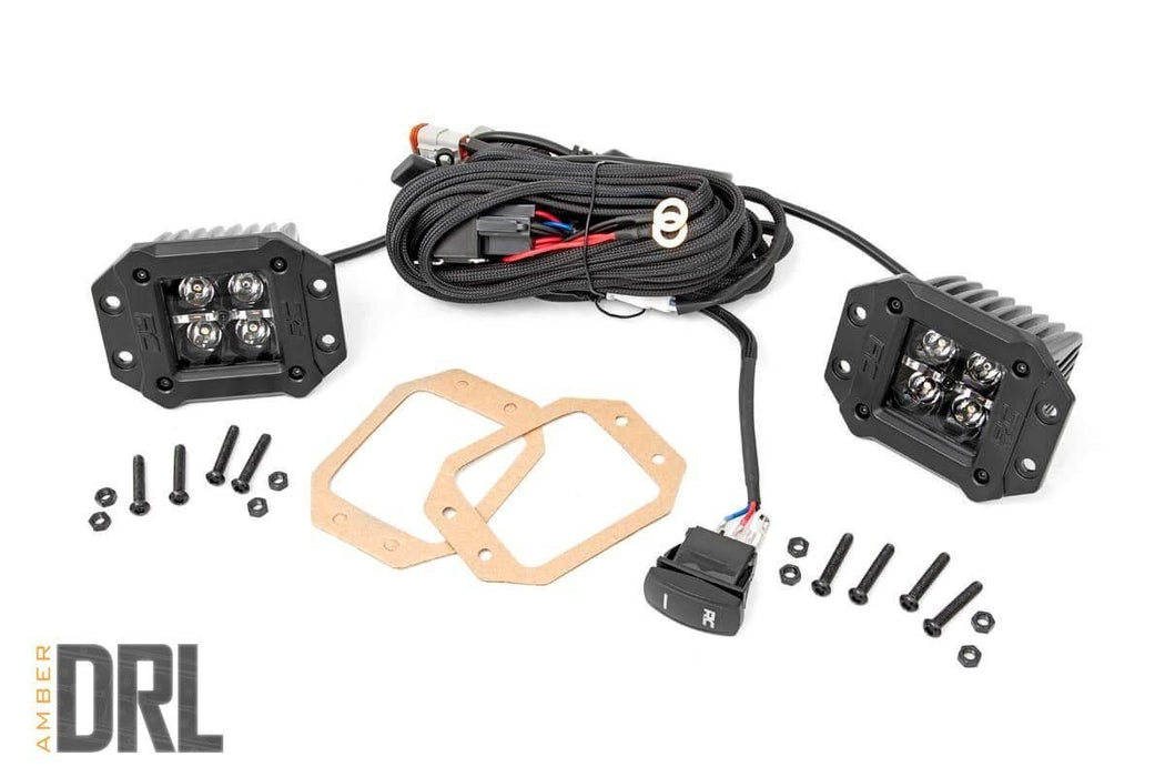 Rough Country 2 Inch Black Series LED Light Pods - Flush Mount - Amber DRL | P/N 70803BLKDRLA