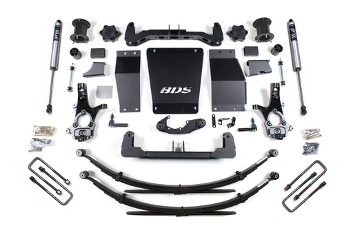 BDS 6.5" Suspension Lift Kit (Aluminum / Stamped Steel), 4" Rear Lift, Leaf Springs, Fox 2.0 IFP Performance Series, Chevrolet Silverado 1500 - GMC Sierra 1500 4WD (2014-2018)