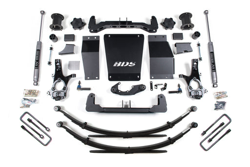 BDS 6.5" Suspension Lift Kit (Aluminum / Stamped Steel), 4" Rear Lift, Leaf Springs, NX2 Nitro Series, Chevrolet Silverado 1500 - GMC Sierra 1500 4WD (2014-2018)