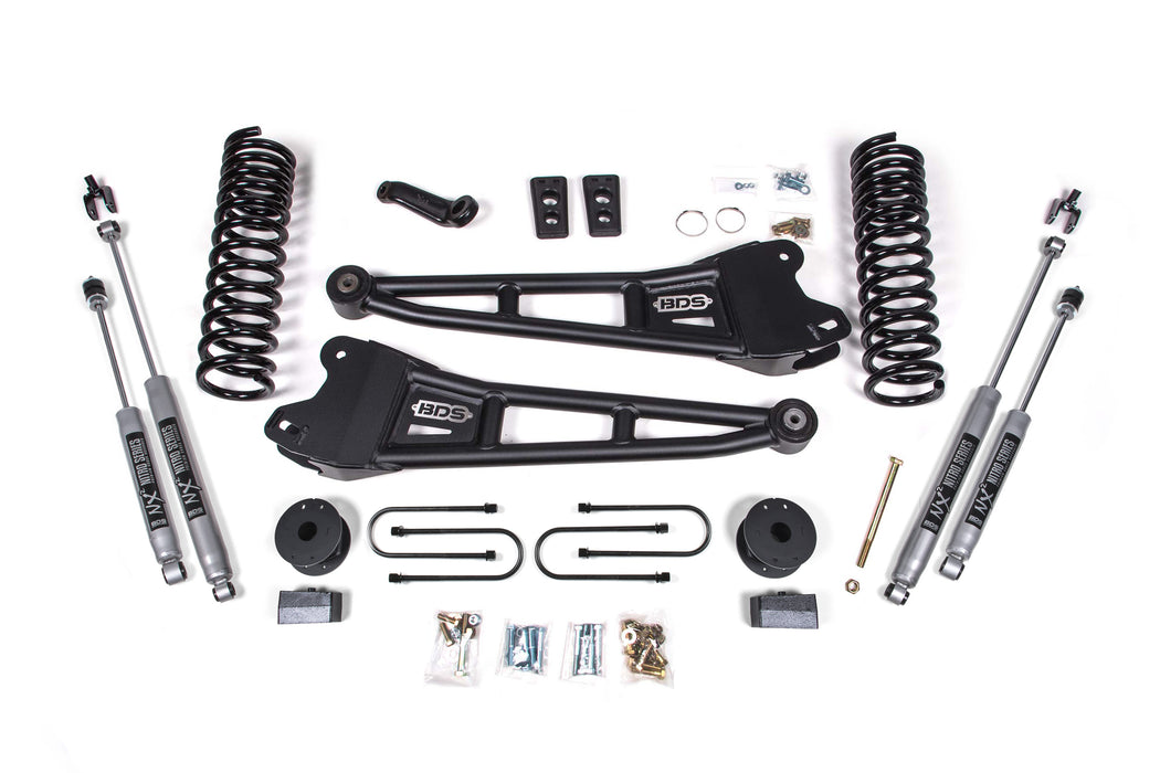 BDS 4 Inch Lift Kit w/ Radius Arm, Ram 3500 w/ Rear Air Ride (2013-2018) 4WD Gas