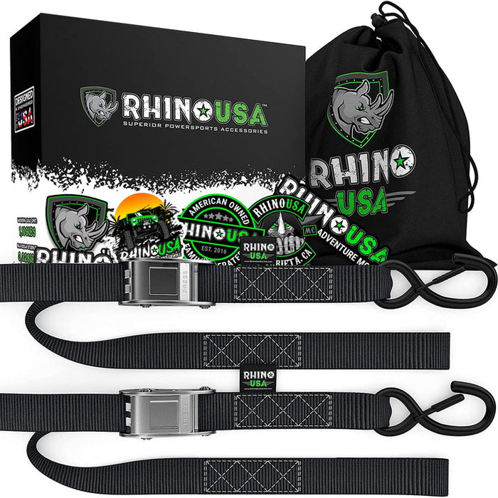RHINO USA 1.5" x 8' CAMBUCKLE MOTORCYCLE TIEDOWN STRAPS 2-PACK (YELLOW)