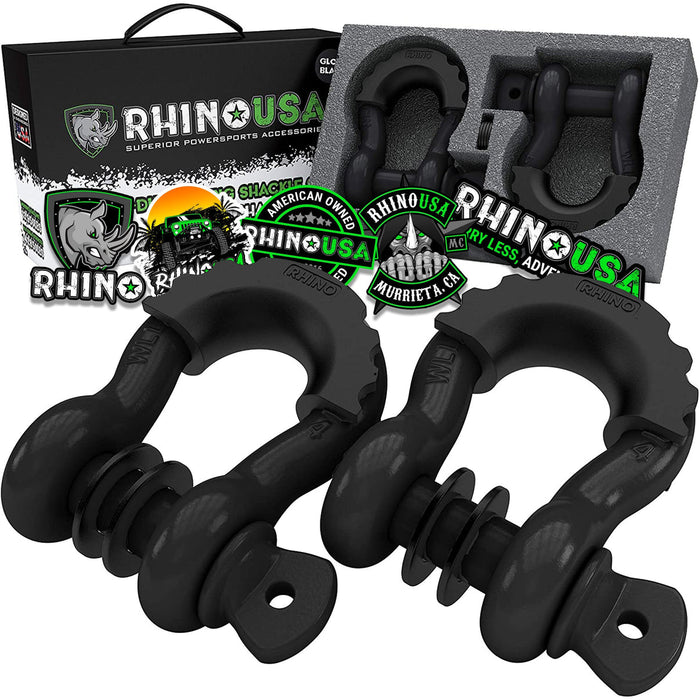 RHINO USA 3/4" D-RING SHACKLE SET, PACK OF 2 (BLACK)