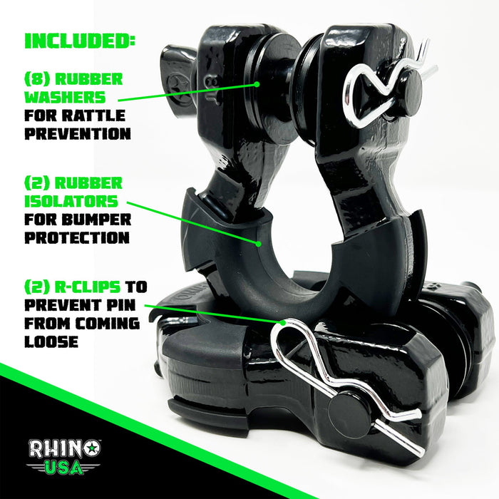 RHINO USA 8T SUPER SHACKLE 2-PACK (MATTE BLACK)