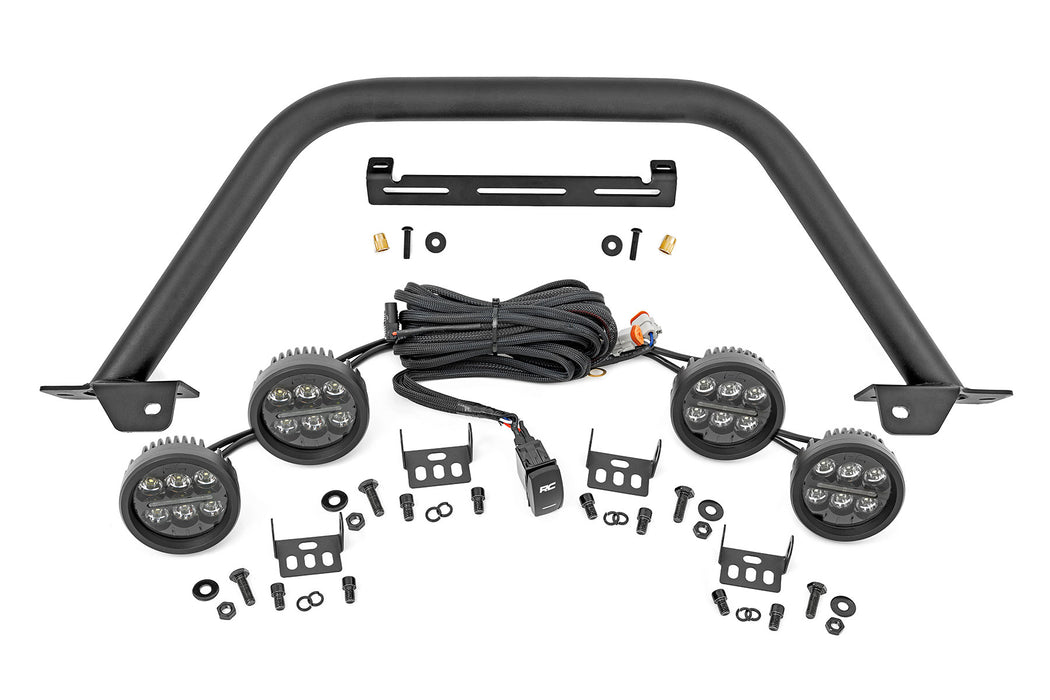 Rough Country Safari Bar - 3.5" Round LED (Quad) - Black - Amber DRL - OE Modular Steel | Ford Bronco (21-25)
