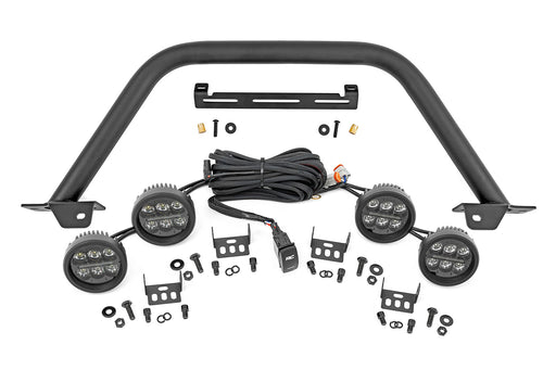 Rough Country Safari Bar, 3.5" Round LED (Quad), Black, Amber DRL, OE Modular Steel, Ford Bronco (2021-2025)