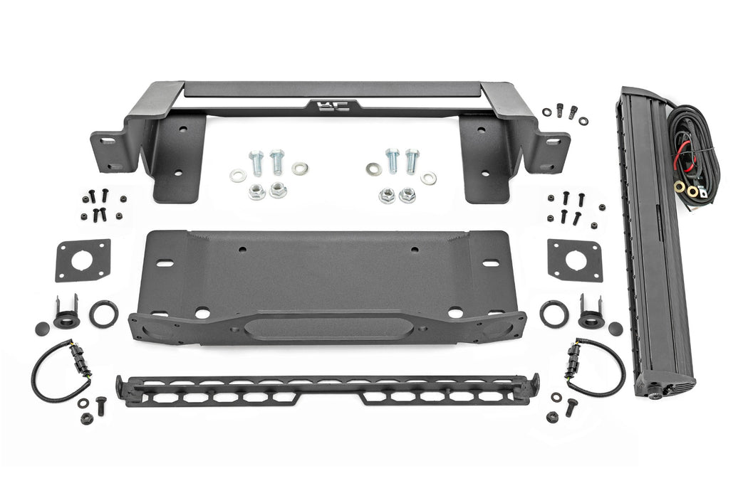 Rough Country High Winch Mount, All Models, 20 Inch Black Single Row LED, Ford Bronco (2021-2024)