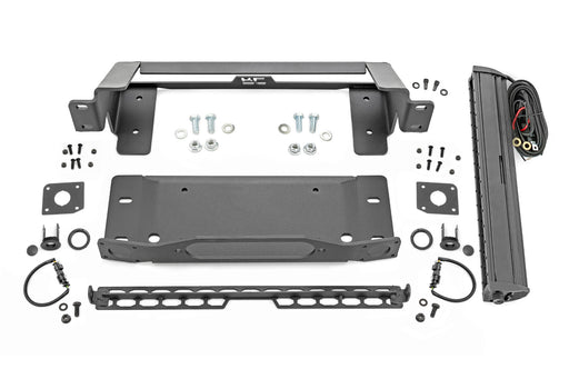 Rough Country High Winch Mount, All Models, 20 Inch Black Single Row LED, Ford Bronco (2021-2024)