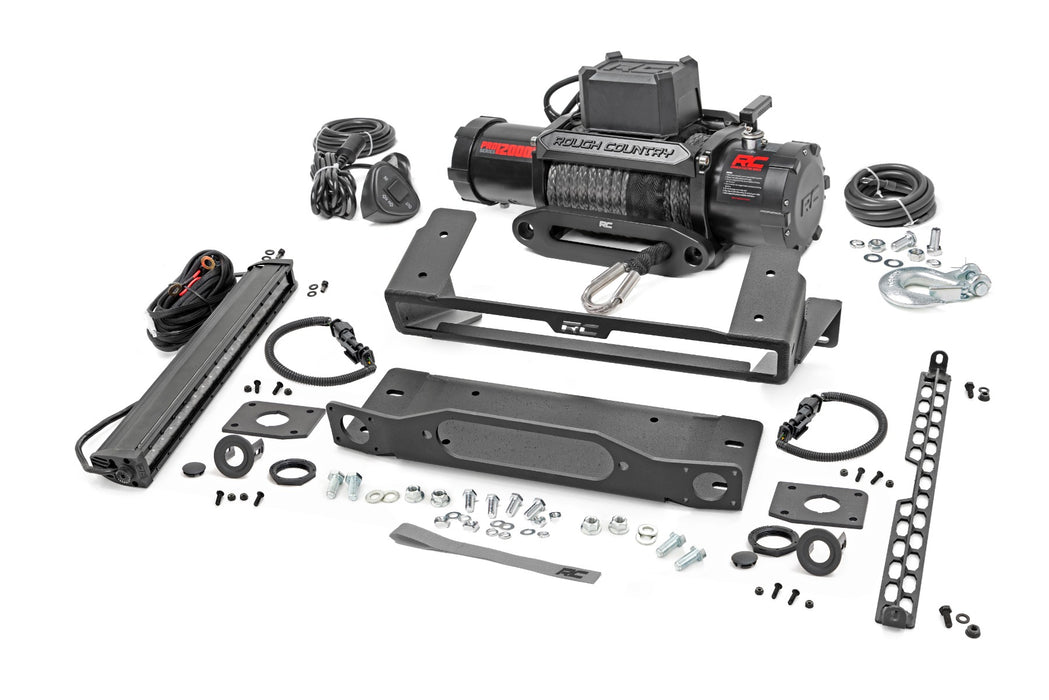 Rough Country High Winch Mount - All Models - 12000S - 20 Inch Black Single Row LED | Ford Bronco (21-25)