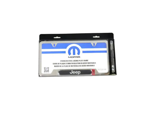 License Plate Frame, Polished Stainless Steel, Jeep Logo