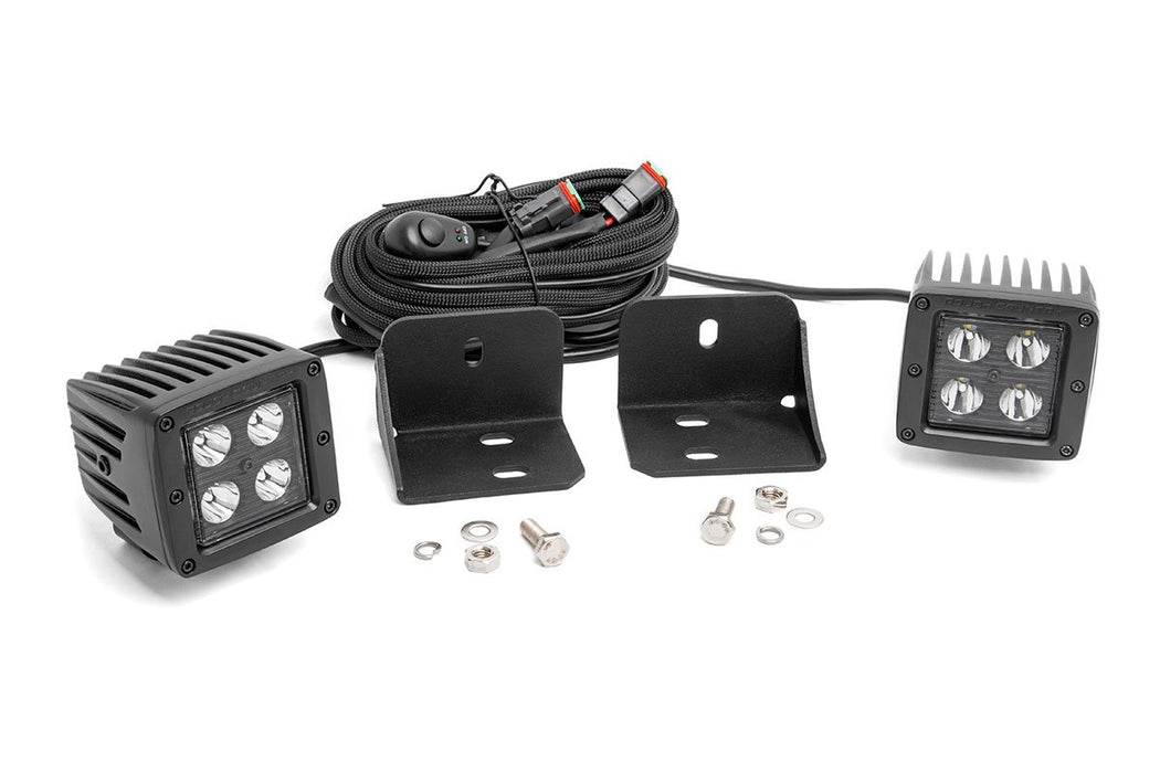Rough Country LED Light - Cab Mount - 2" Black Pair - Flood | Can-Am Defender HD 5/HD 8/HD 9/HD 10