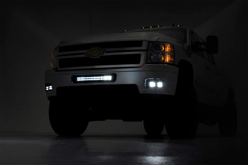 Rough Country LED Light Kit, Fog Mount, 2" Black Pair, Amber DRL, Chevy Silverado 2500 HD/3500 HD (2011-2014), view 2