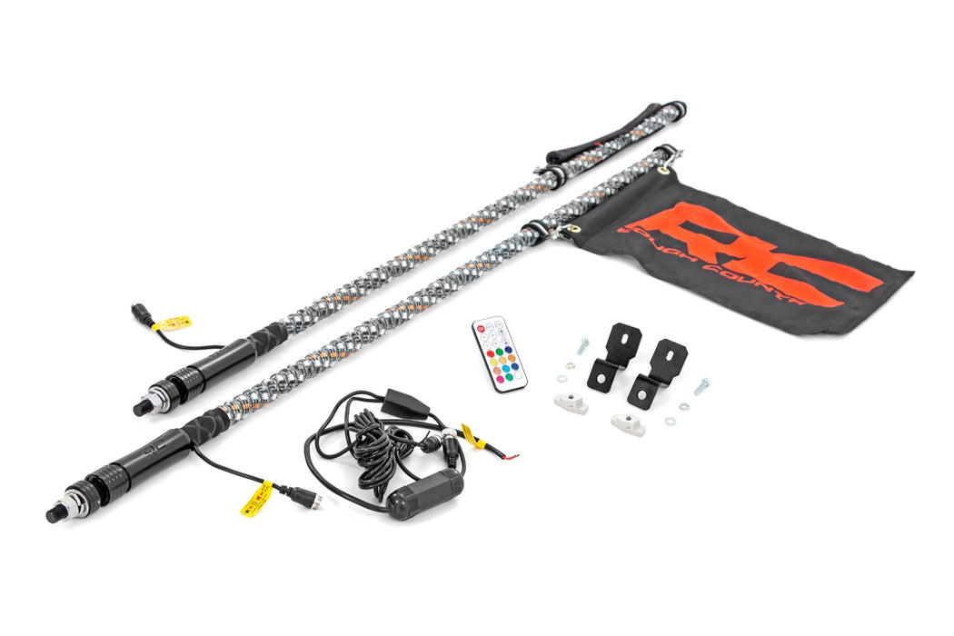Rough Country Whip Mount - 4' Multl-Color LED Whip Pair | Can-AM Defender/Segway
